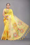 Yellow color soft organza silk saree with digital printed work