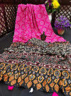 Pink color soft muslin silk saree with ajrakh printed work