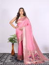 Baby pink color paithani silk saree with zari  weaving work