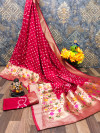 Red color bandhej silk saree with zari weaving work