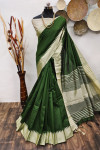 Bottle green color banglori raw silk saree with woven design