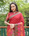 Maroon color Pure bandhej silk saree with woven design