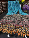 Firoji color soft muslin silk saree with ajrakh printed work