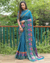 Firoji color Pure bandhej silk saree with woven design