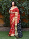 Red color bandhani silk saree with hand bandhej work