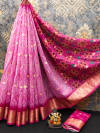 Baby pink color soft cotton silk saree with bandhani printed work