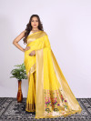 Lemon yellow color paithani silk saree with zari  weaving work