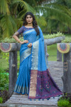 Firoji and magenta color chanderi silk saree with zari woven work