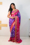 Purple and pink color bandhej silk saree with zari weaving work