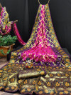Pink and purple color soft Bandhej silk saree with zari weaving work