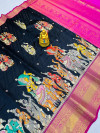 Black color kanchipuram silk saree with digital printed work