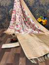 Off white color soft banarasi silk saree with digital printed work