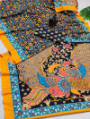 Multi color muslin silk saree with kalamkari printed work