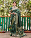 Bottle green color soft cotton silk saree with zari weaving work