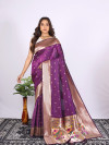 Magenta color paithani silk saree with zari  weaving work