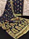Navy blue color bandhej silk saree with zari weaving work