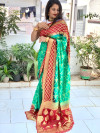 Rama green and maroon color soft bandhej silk saree with zari weaving work