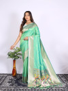 Sea green color paithani silk saree with zari  weaving work
