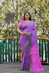 Purple color bandhej silk saree with printed  work