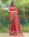 Maroon color Pure bandhej silk saree with woven design