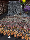 Black color soft muslin silk saree with ajrakh printed work