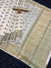 Cream color soft cotton saree with zari weaving work