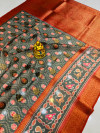 Bottle green color soft organza silk saree with printed work