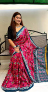 Gajari color muslin silk saree with patola printed work