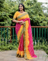 Multi color pure hand bandhej silk saree with printed work