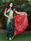 Bottle green color bandhani silk saree with hand bandhej work