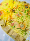 Yellow color soft organza silk saree with digital printed work