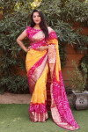 Multi color bandhej silk saree with printed  work