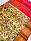 Beige color kanchipuram silk saree with digital printed work
