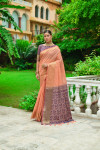 Peach color chanderi cotton saree with woven design