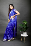 Royal blue color bandhej silk saree with zari weaving work