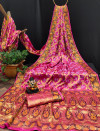 Pink color soft Bandhej silk saree with zari weaving work