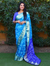 Firoji color bandhani silk saree with hand bandhej work