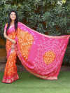 Multi color hand bandhej silk saree with zari weaving work