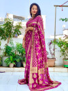 Purple color soft bandhej silk saree with zari weaving work