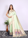 Pista green color paithani silk saree with zari  weaving work