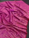 Rani pink color kanchipuram silk saree with zari weaving work