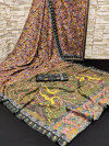 Brown color muslin silk saree with digital printed work