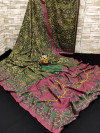 Mahendi green color muslin silk saree with digital printed work