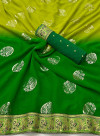 Green and parrot green color georgette saree with foil printed work