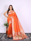 Orange color paithani silk saree with zari  weaving work