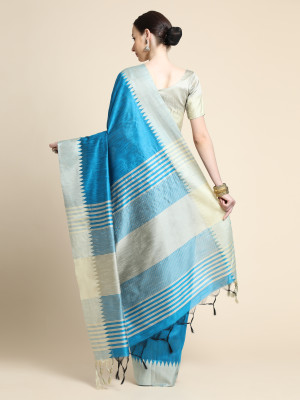 Firoji color banglori raw silk saree with woven design