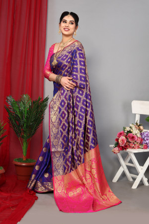 Violet color patola silk saree with zari weaving work