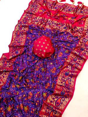 Purple color patola silk saree with printed work