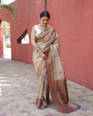 Coffee color soft fancy silk saree with digital printed work