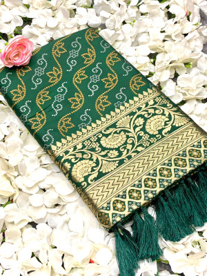 Bottel green color cotton silk saree with zari weaving work